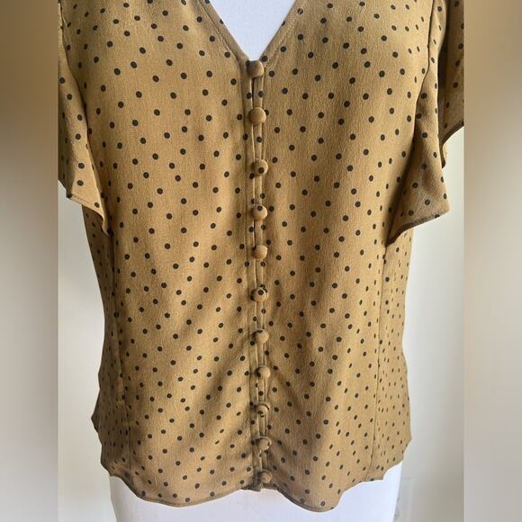 MADEWELL SILK CARMELINA POLKA DOT BUTTON UP FLUTTER SLEEVE BLOUSE SIZE 2 - Picture 5 of 7